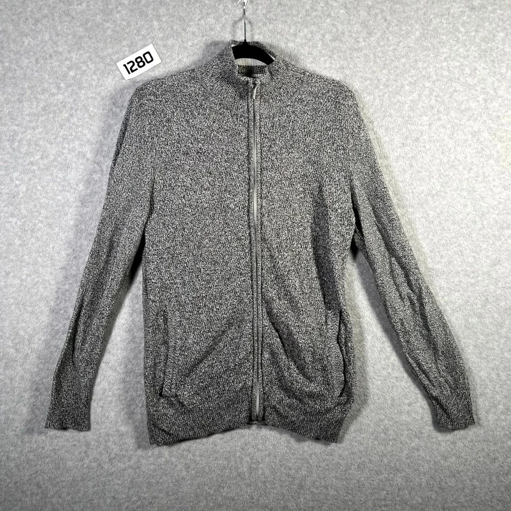 Calvin Klein Sweater Men Small Heather Gray Full Zip Ribbed Hem Casual Mock Neck